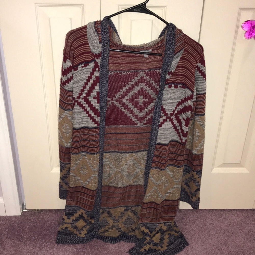 Hooded Tribal Print Cardigan Sweater